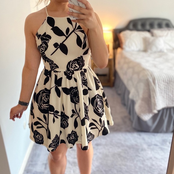 Black & White Floral Mini Cocktail Dress - Picture 1 of 6